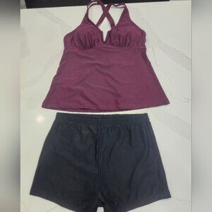 Zaful Maroon and Black Swimming suit